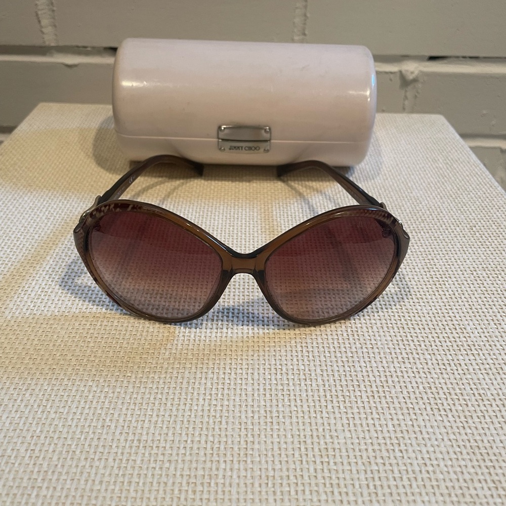 Jimmy Choo Round Rouge Buckle Brown Sunglasses w/case Made in Italy EUC Elevated